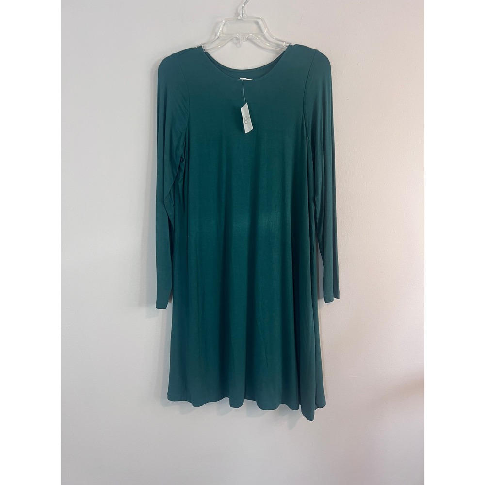 Cato Womens Long Sleeve Swing Dress Teal Green Crew Neck Knit Size M NWT